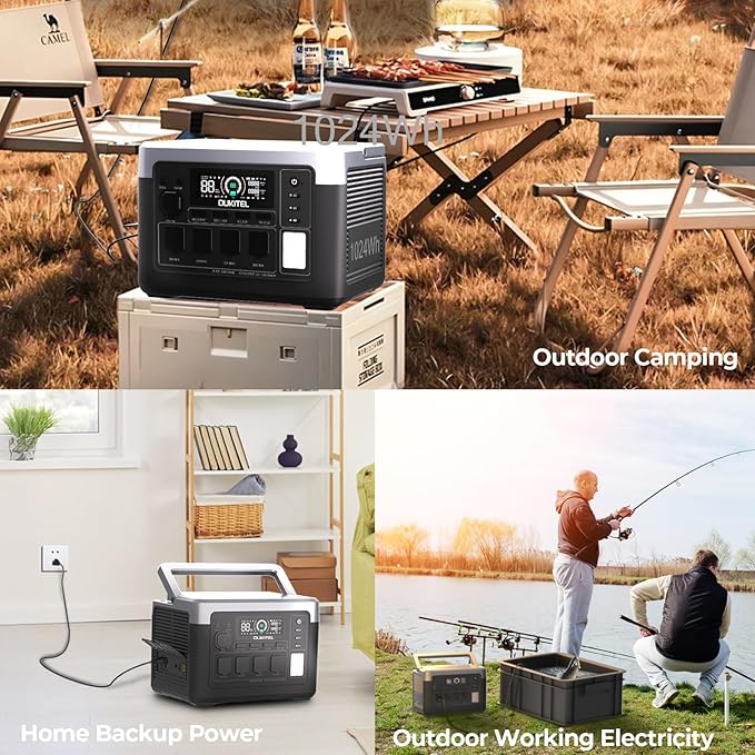 OUKITEL P1000 Plus 1800W/1024Wh Power Station with 100W Solar Panel, 1200W Fast Charging, Solar Generator with 4 AC Outlets (3600W Peak), APP Control Battery Backup for Home, Camping & RVs