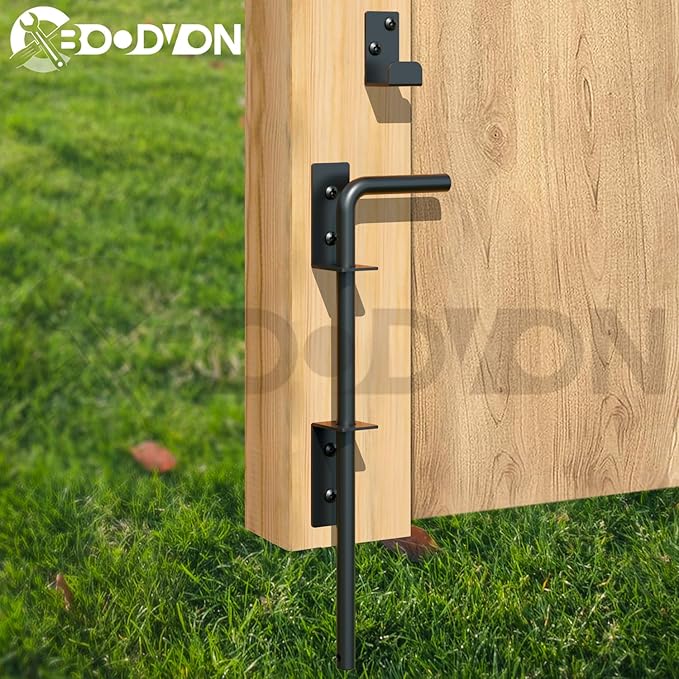 12" Cane Bolt Gate Drop Rod Heavy Duty Gate Hardware, Gate Ground Latch for Wood Metal Vinyl Gates Doors Stopper for Gate Ground, Wrought Iron Gate Latches, Black Finish-1 Pack