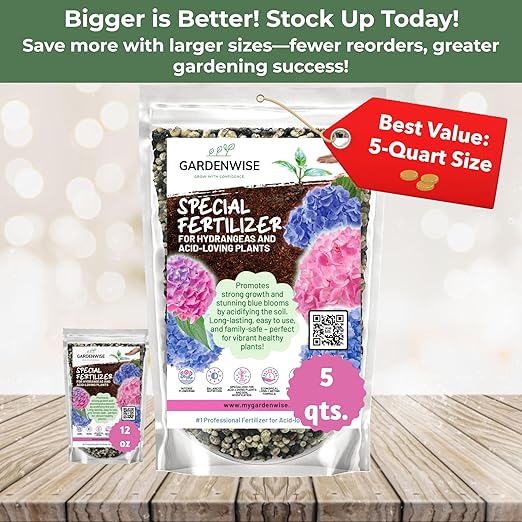 Slow Release Hydrangea Fertilizer with Iron & Sulfur โ Indoor & Outdoor Soil Acidifier for Miracle Growth (5 qt)