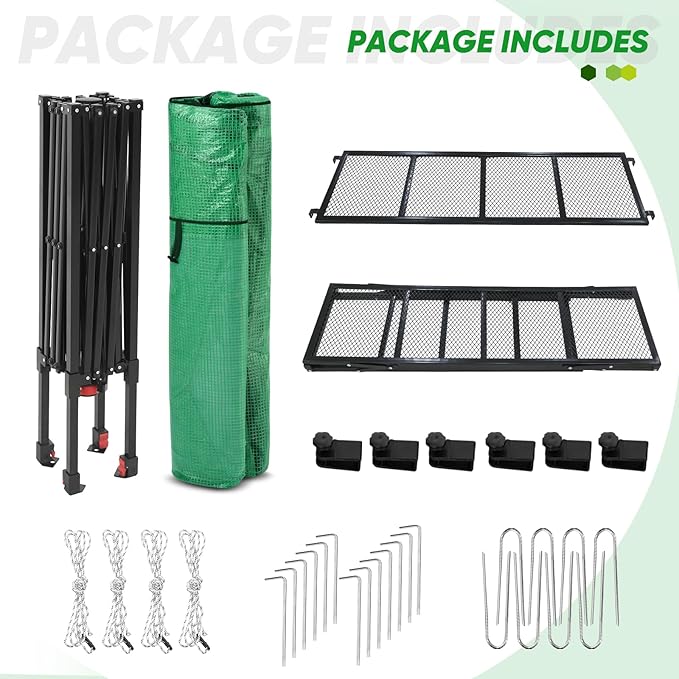 EAGLE PEAK 7x7 Pop up Greenhouse Portable Walk-in Outdoor Gardening Green House with 2 Foldable Shelves, Roll-up Zipper Entry Door and 3 Mesh Windows, PE Cover, Green/Clear