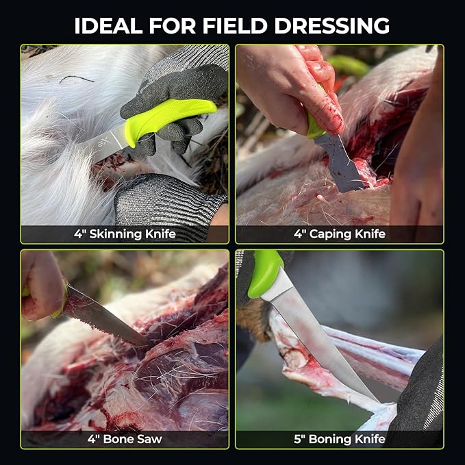 Extremus by KastKing Hunting Knife Set, 4/8-Piece Field Dressing Kit with Gut Hook Skinning Knife, Caping Knife & Bone Saw for Deer, Elk & Big Game, Hunting Gear and Accessories, Gifts for Men