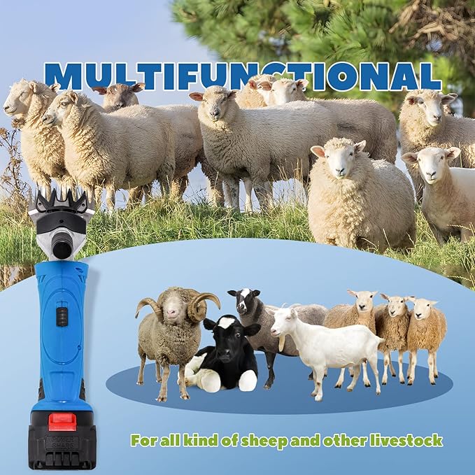 Sheep Shears Cordless 550W 2400RPM Professional Rechargeable Shearing Clipper 21V with 6 Speed, for Shaving Fur Wool in Sheep, Goat, Cattle, and Other Farm Livestock, with 2 Lithium Batteries