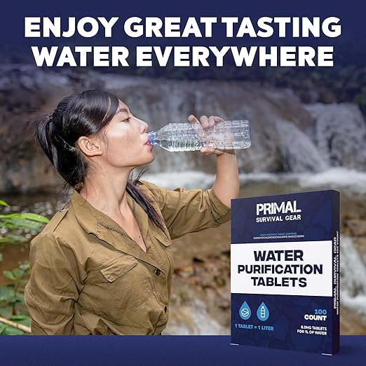 Water Purifier Tablets –Water Purification Tablets for Emergency Water - Hiking, Camping, Survival, Emergency – Drinking Water Filtration System Survival Tabs - Purificador De Agua - 1L - 100 Tablets