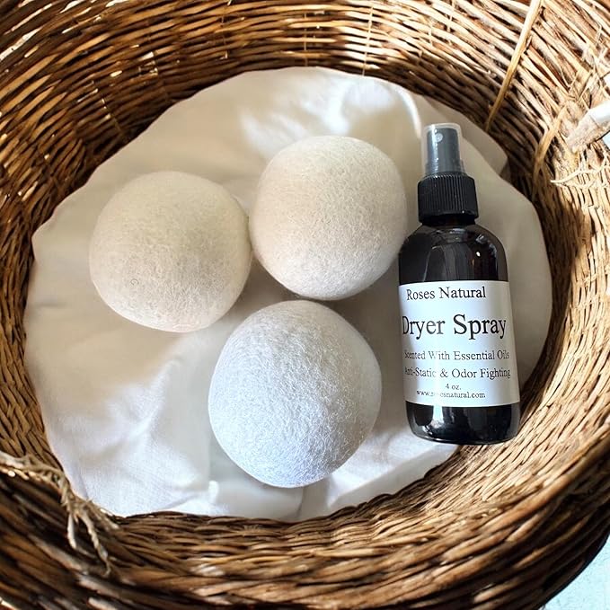 Natural Dryer Ball Spray, 4 oz, Patchouli, Lavender,Essential Oil Laundry Refresher, Fabric Freshener for Clothes, Linens & Wool, Anti-Static & Odor Neutralizer, Made in the USA (Amber Brown)