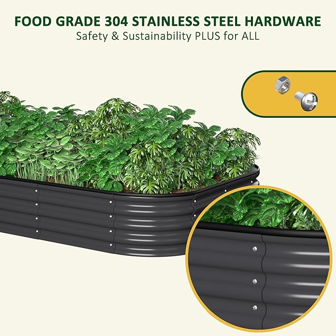 MUPATER 8x4x1FT Raised Garden Bed Outdoor, Modular Galvanized Steel Garden Bed Kit for Planting, Above Ground Planter Box Oval for Vegetables, Herbs and Flowers, Garden, Gray