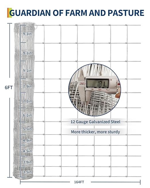 ACEKOOL Cattle Farm Fence, 6Ft x 164Ft Galvanized Wire Fencing for Cattle, Deer, Sheep, Goat, Livestock & Animals Protection, Fencing for Yard, Cattle Panel