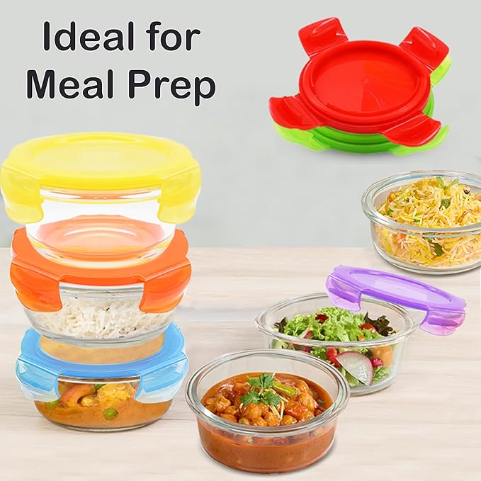 ARSUK 7oz Glass Food Storage Containers with Airtight BPA-Free Lids 6 Pack, 1 Cup Small Glass Freezer Containers for Sauce, Sides, Meal Prep - Reusable & Dishwasher Microwave Fridge Freezer Safe