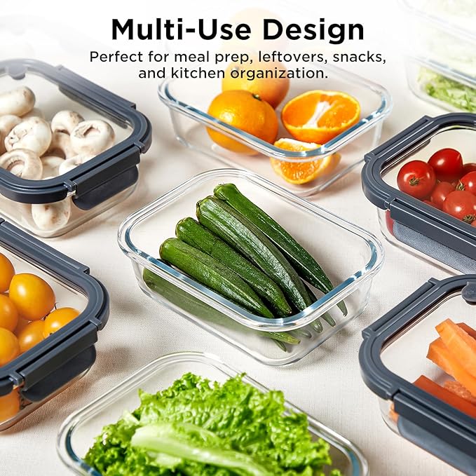 Glass Food Storage Containers with Glass Lids, 4 Pack of 22oz, Meal Prep Container with Airtight Lids, Microwave Safe Food Container Set, BPA Free, LeakProof, Ideal for Lunch