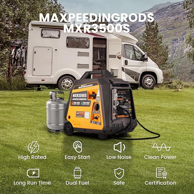 MaXpeedingrods 3500 Watt Dual Fuel Inverter Generator, Remote/Electric Start, Gas and Propane Powered for Home Backup Power, Outdoor Camping, RV Ready, EPA Compliant, Digital Display