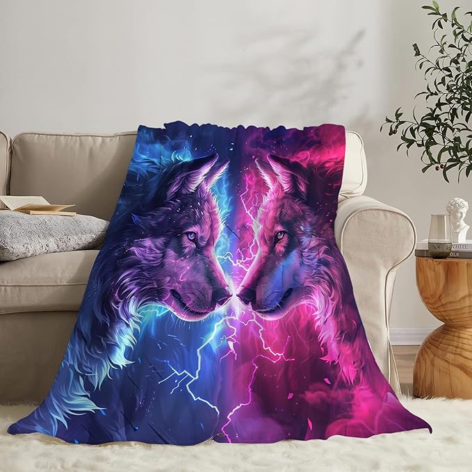 Fantasy Wolf Throw Blanket - Gifts and Decor for Girls, Women, Kids, Adults - Soft Warm Cozy Fleece for Couch, Sofa, Bed - Animal Theme - 80"x60"