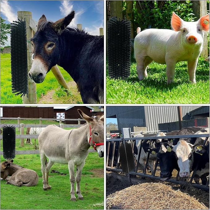 Livestock Scratching Brush Goat Scratcher Tool Full Massage Grooming Brushes with 4 Screws for Cow,Cattle,Cow,Sheep, Horses,Pigs