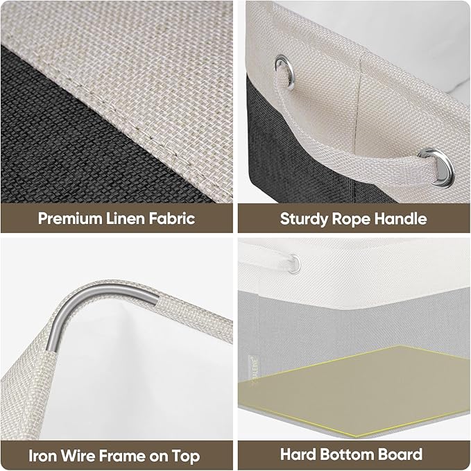 BALEINE 1 Pack Fabric Storage Bins for Shelves, Linen Storage Baskets for Organizing, Decorative Closet Bins for Clothes, Home (Black, 12"x8"x8")