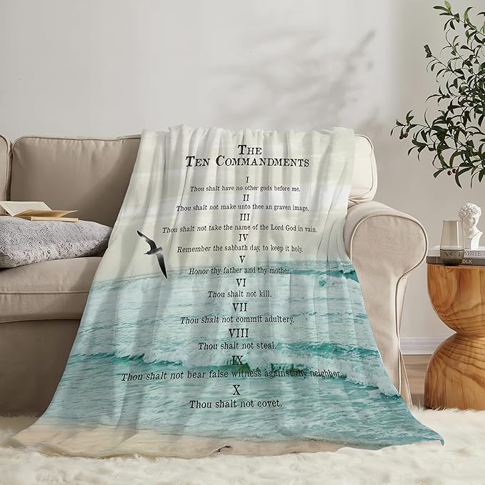 Christian Bible Blanket 10 Commandments Throw Blanket Christian Gifts and Decor Religious Bible Verse Blanket for Girls Women Kids Adults Soft Warm Cozy Fleece Blanket for Couch Sofa Bed 80"x60"