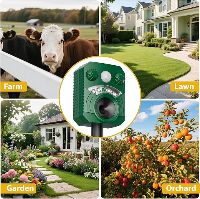 2 Pack Solar Ultrasonic Animal Repellent, Deer Repellent Devices with Motion Sensor, Waterproof Cat Repellent Outdoor with Flashing Lights to Scare Deer, Cats, Squirrels, Raccoons Away from Yard Lawn