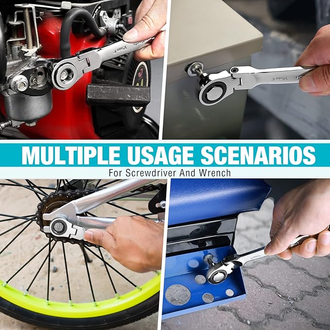 DURATECH 12-in-1 Flex-Head Ratcheting Wrench Set & 24-in-1 Screwdriver Set, Double Box End Wrench 8-19mm, 1/4" Drive Adapter with 24PCS Driver Bits, CR-V Steel, with Tool Box