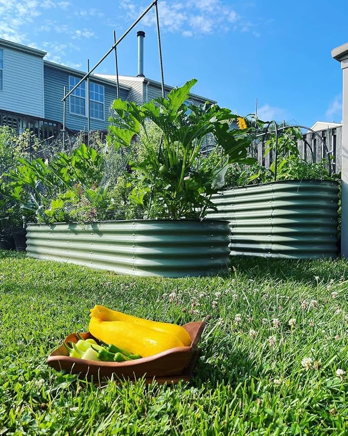 32" Extra Tall Raised Garden Bed Kits, 2 x 8 x 2.7ft Raised Planter Box Outdoor, 3.5 x 6.5 x 2.7ft Deep Root 9 in 1 Modular Metal Raised Beds for Gardening Vegetables Flowers Fruits - Olive Green