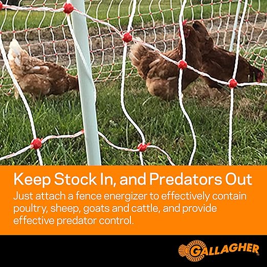 Gallagher S20 Solar Fence Charger + 48in x 82ft Poultry Netting Bundle | Portable Electric Fence System for Chickens, Garden Protection & Predator Exclusion | Solar Energizer with Rechargeable Battery