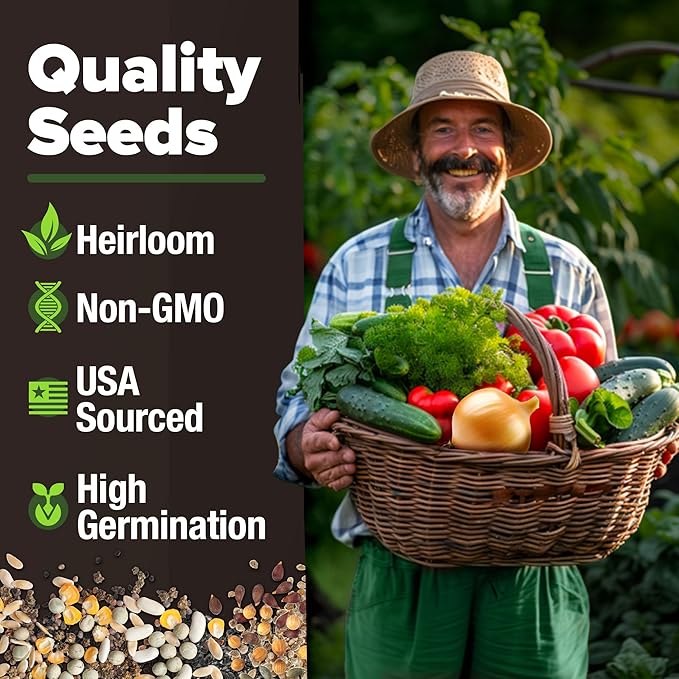 HOME GROWN 25 Heirloom Vegetable Seeds Kit - 12,000+ Non-GMO Seeds for Planting Vegetables, Survival Garden Seed Vault, Tomatoes Carrots Beans Kale Peppers, Indoor Outdoor Garden