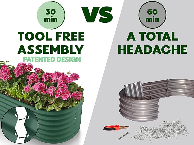 9-in-1 Galvanized Steel Raised Garden Bed // 8×2×1.5 ft Modular Planter for Gardening, Vegetables, Flowers // 18" Tall Metal Raised Garden Beds Outdoor (Dark Green) // Patented Design Planter Box