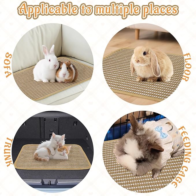 Rabbit Scratching Pad, Sisal Scratching Pad for Bunny, Guinea Pig, Cat. Resting Mats for Cages, Forage Grass Mat Indoor Essentials Accessories (3PCS)