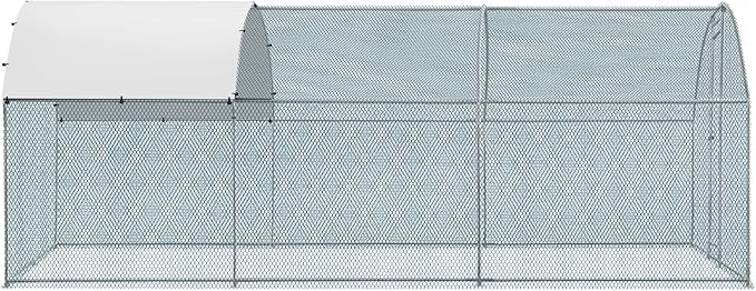 VINGLI Chicken Coop, Large Metal Poultry Cage for Chicken Run, Walk-in Chicken Pen with Waterproof & Anti-UV Cover Outdoor (Silver-Dome Roof, 19.7 * 9.8 * 6.5 ft)