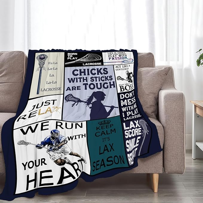 Lacrosse Blanket Sports Lacrosse Lover Throw Blankets Gifts for Girls Boys Kids Soft Cozy Fleece Plush for Couch Sofa Bed 80"x60"