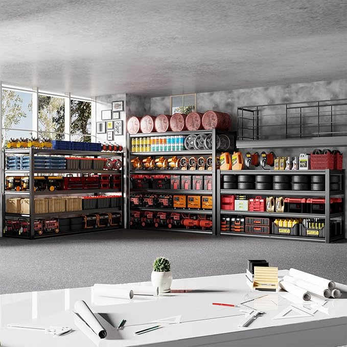 5-Tier Storage Shelves, 78" W Garage Shelving Heavy Duty Metal Adjustable Garage Shelves, Shelving Units Industrial Shelving for Warehouse, 78" W x 24" D x 78" H,2 Pack