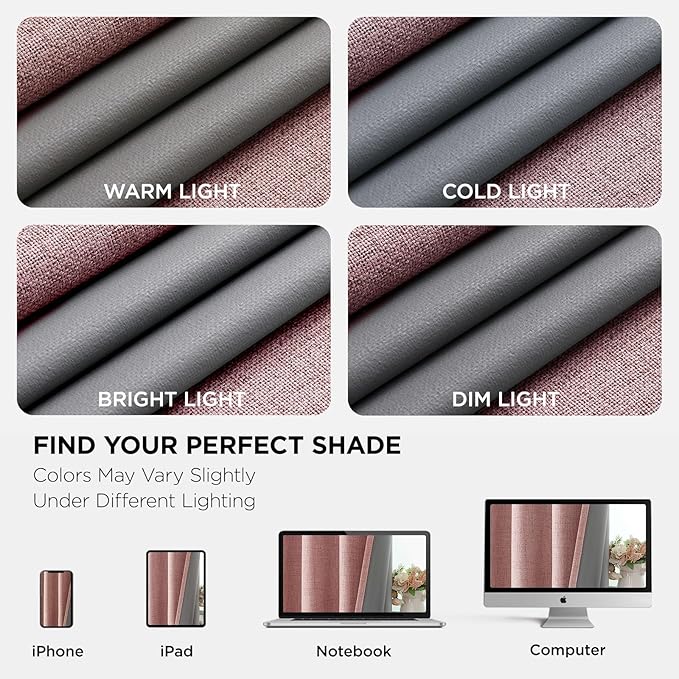 Joydeco Blackout Curtains 63 Inches Long 2 Panels Burg, Room Darkening Curtains for Bedroom, 100% Black Out Textured Thermal Drapes Privacy Protection 2 Panels Set(W52 x L63 Inch, Pink)