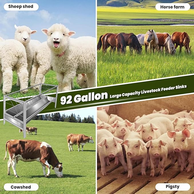 Goat Feeder, 92 Gallon Hay Feeder, Stainless Steel Livestock Hay Feeder, Sheep Feeder Trough for Barn or Outdoor Use, Free Returns!