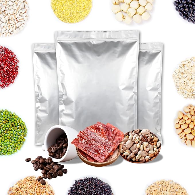 20PCS 5 Gallon Mylar Bags with 2500CC Oxygen Absorbers and Labels, Zipper Resealable Pouches Heat Sealable Bags for Long Term Food Storage