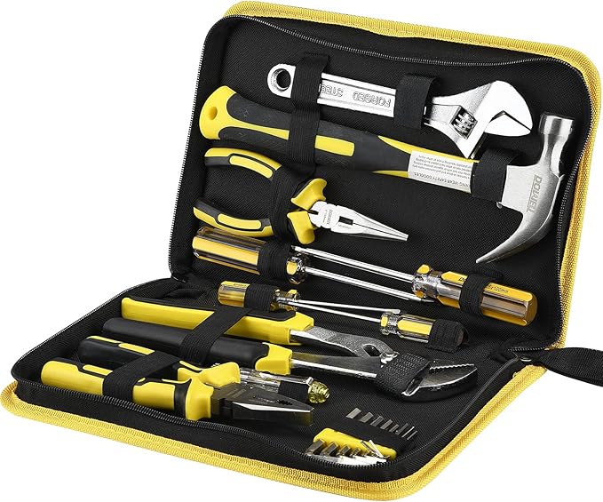 DOWELL Tool Set Tool Kit 19-Piece Household Tool Kit Set Pliers Screwdriver Set Hex Key Wrench with Storage Tool Bag Pouch HYT19
