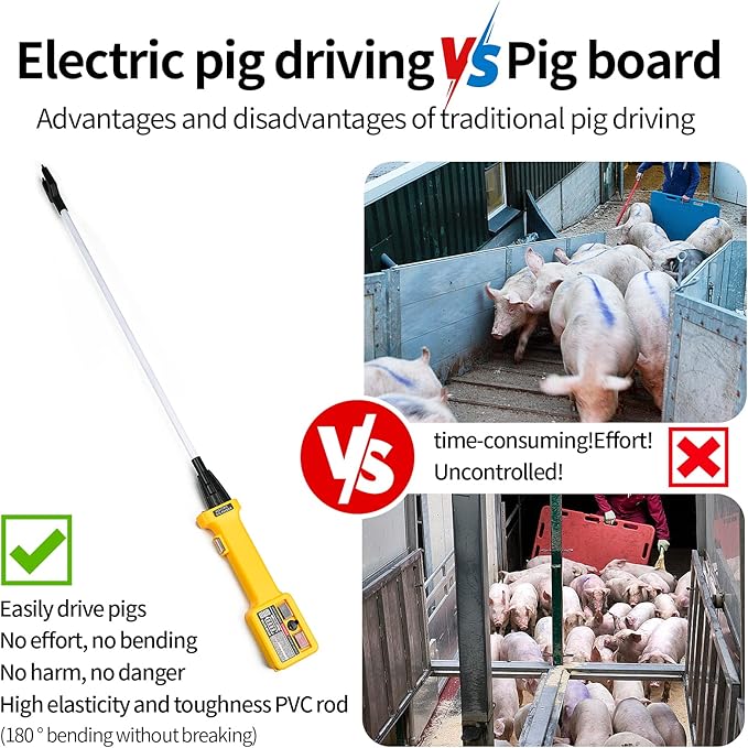 Electric Livestock Prod for Cattle, Cow, Dog, Hog, Goat, and Sheep. Rechargeable Cattle Prod with LED Light, Equipped with Flexible Shaft Cattle Prod Stick