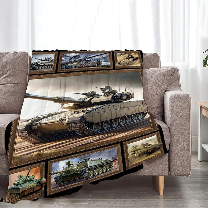 Tijuboni Military Tank Throw Blanket Army Gifts for Boys Men Girls Women Kids Adults Soft Flannel Fleece Blanket for Couch Sofa Bed Home Decor 40"x50"