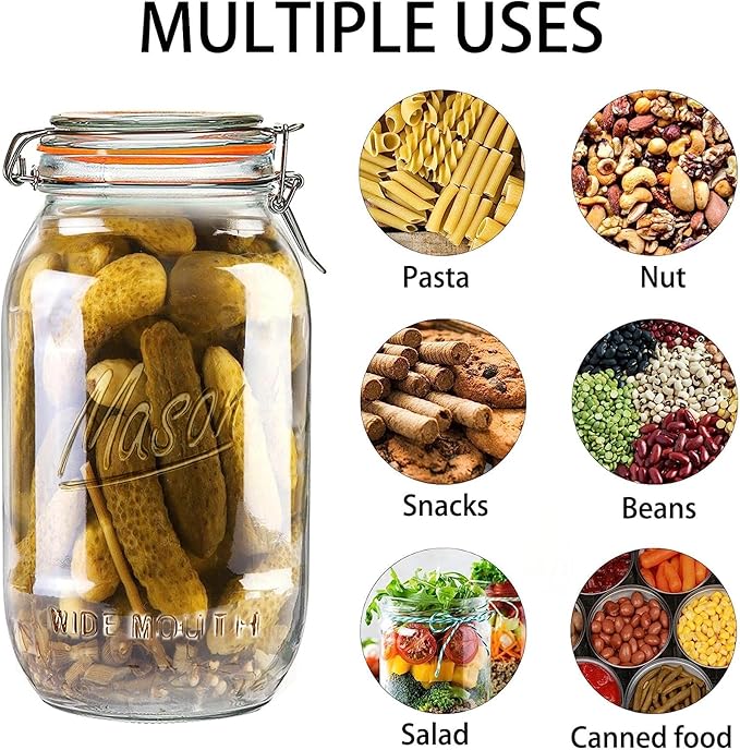 Wide Mouth Mason Jars 64 oz 3 Pack Half Gallon Glass Jar with Airtight Lids, Large Mason Jar with Scale Mark Food Storage Canning Jars for Pickling Flour Sugar Pasta Oats Cereal