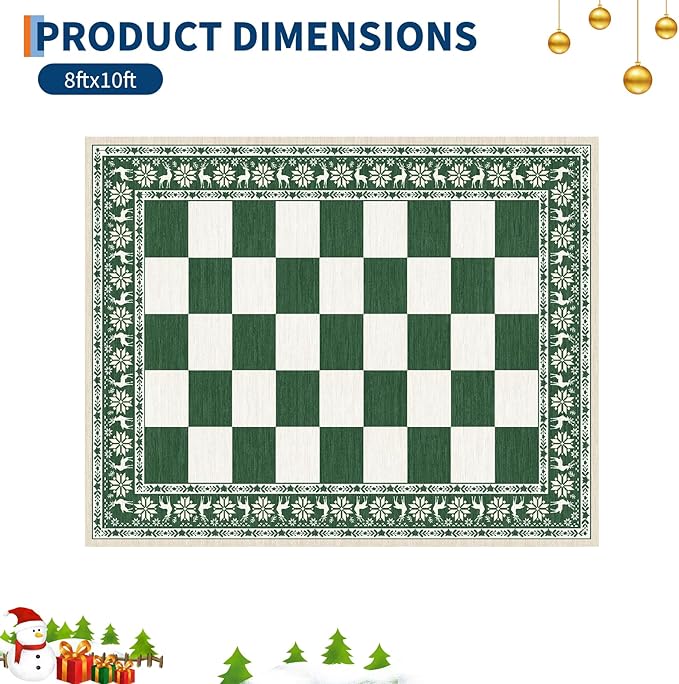 GarveeHome Green 8x10 Area Rugs for Living Room, Washable Rug for Christmas Decor, Indoor Non Slip Carpet, Checkered Soft Low Pile Christmas Rug for Bedroom, Dining Room