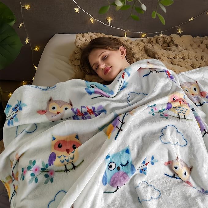 Cute Owl Blanket for Women Girls Kids Adults 50" x 60", Flannel Throw for Sofa Couch Bed Living Room, Gifts for Animal Lovers