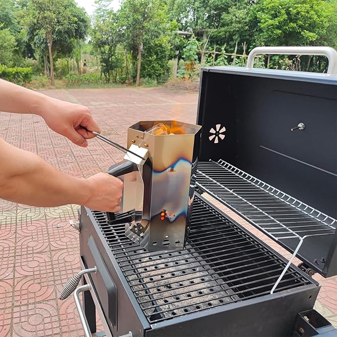 Larger Charcoal Chimney Starter with 30Pcs Fire Starter for Quickly Lighting BBQ Coals, Stainless Steel Chimney Starter Charcoal Grill Accessory with Heat Resistant Bakelite Handle