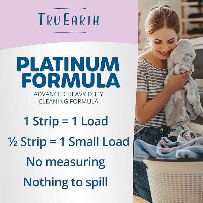 Tru Earth Platinum - Heavy Duty Laundry Detergent Sheets - Up to 64 Loads (32 Count), Lilac Breeze Scent - Ultra-Concentrated Formula - Eco-Friendly Laundry Sheets