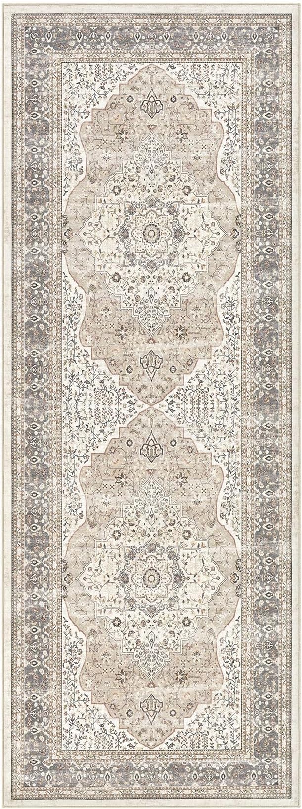 Washable Rug 3x8 Hallway Runner Rug-for Entryway Bedroom Kitchen Room Corridor Decor -Stain & Fade Resistant Non Slip Backing Carpet,Ultra-Thin Vintage Long Carpets(Camel/Beige)