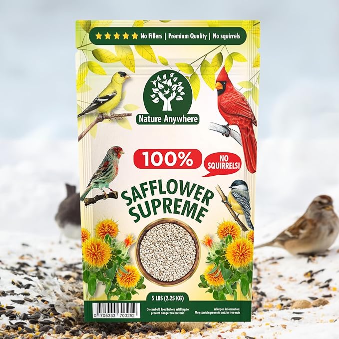 Nature Anywhere Safflower Supreme Bird Seed for Outside Feeders - Made in USA - Clean Premium Quality Wild Birds Food - Hi Protein Bird Feed - No Fillers