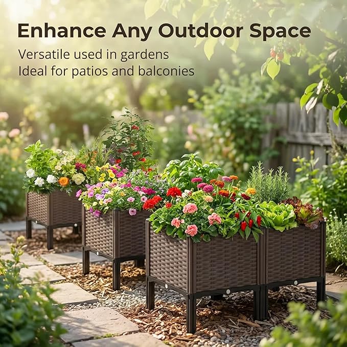 3 Sets Elevated Garden Bed with Legs,Outdoor Raised Planter Boxes for Herbs/Vegetables/Flowers, Patio Plant Containers with Drainage Holes, Heat & Frost Resistant Garden Boxes for Outdoor Gardening