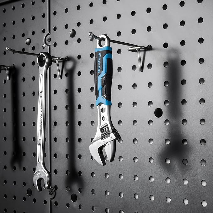 DURATECH 6 Inch Adjustable Wrench, 3-in-1 Spanner with Box End/Hex Function, CR-V Steel, Metric & SAE Scales, Chrome-plated, Bi-material soft Grip