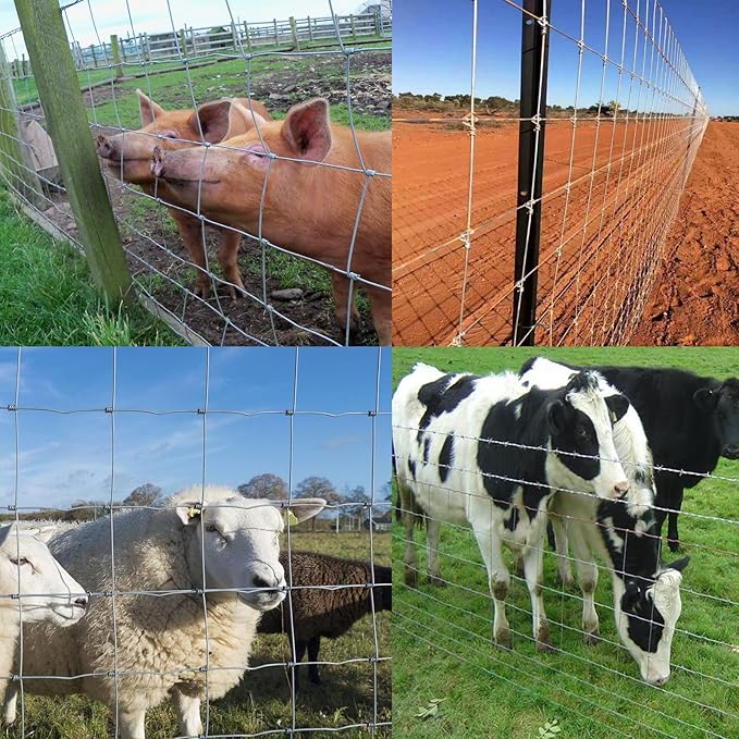 Farm Fence 4ft x100ft, 13GA Thickened Heavy Zinc Coating Cattle Fence, Galvanized Field Wire Fencing, for Garden, Goat, Hog, Yard Livestock, Farm, Animals and Field Protection Use
