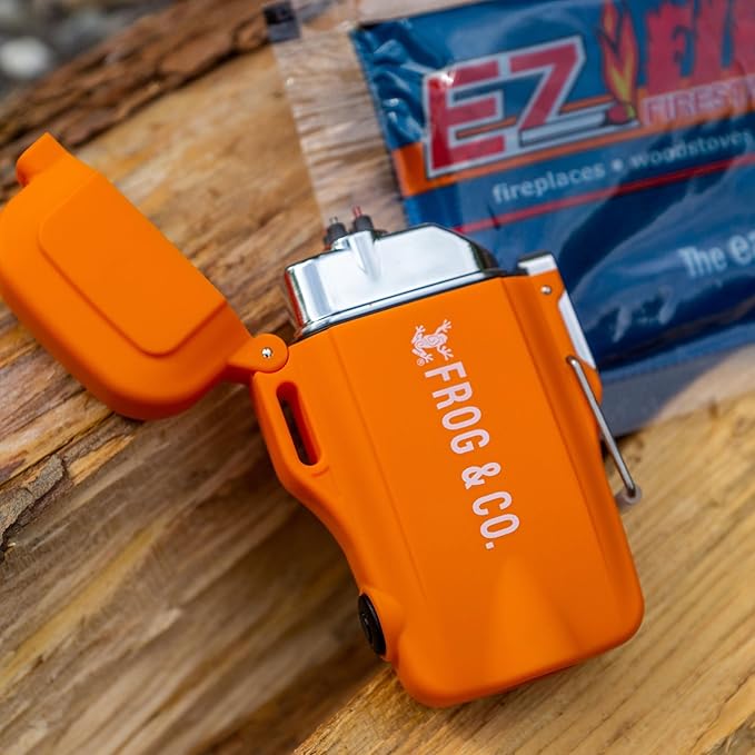 and Survival Frog Tough Tesla Lighter 2.0 – Waterproof, Windproof, Flameless Top-Facing Dual Arc Plasma USB Rechargeable Electric w/Built-in Flashlight and Emergency Whistle.