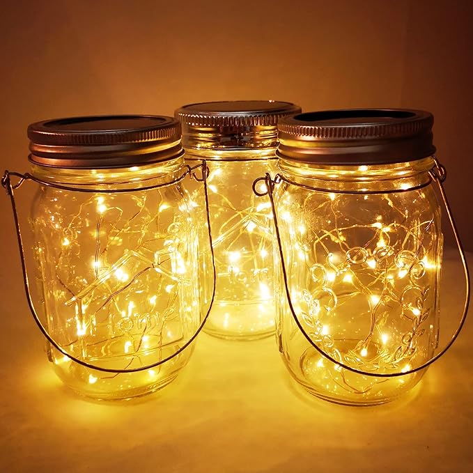 Mason Jar Solar Lights,8 Pack 30 Led Fairy Hanging Jar Lights,Solar Lanterns for Outdoor Patio Party Garden Wedding Christmas Decor Lights(Mason Jars/Handles Included)