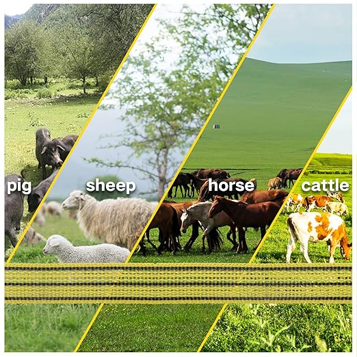 Electric Fence PolyTape Horse Fencing Tape 1312 Feet 400m, High Visibility 0.8 Inch 20mm Width, 6 Strong Stainless Steel Conductors, Yellow and Black, Equine Horse Livestock Electric Fencing