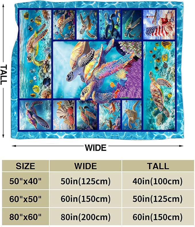 Sea Turtle Blanket Ultra Soft Cozy Sea Turtle Throw Blanket Fleece Fuzzy Plush Bedding Marine Life Lovers Gifts for Women Girls Kids Adults Couch Sofa 50"x40"