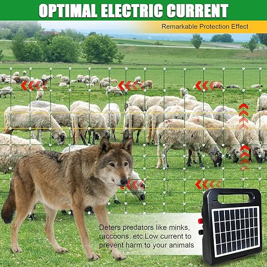 47"x164' Portable Electric Fence Netting All-in-One Solar Kit for Goats, Sheep, Gardens, Beehives, Dogs, and More for Livestock, Farms, Backyards and Ranches