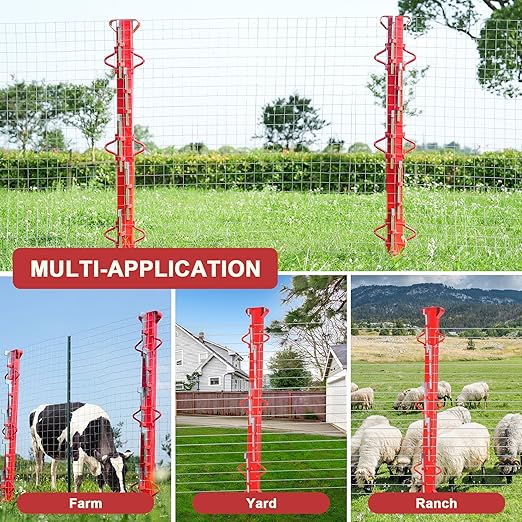 6ft Woven Wire Fence Stretcher Bar with 7 Wedges, Heavy-Duty Carbon Steel Fence Stretcher Tool Wire Puller, Red Anti-Corrosion Coating, 6.67ft Length, Ideal for Farms, Ranches & Outdoor Fencing