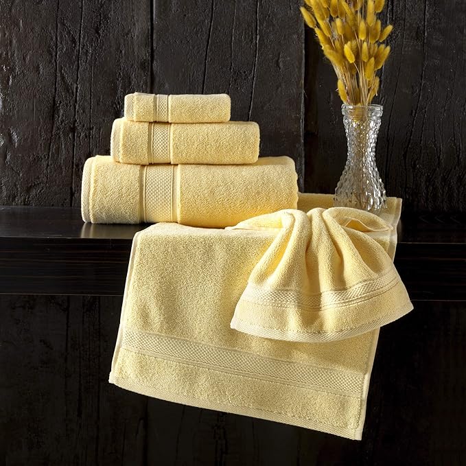 NOVA Luxury Linen - Hotel Quality Turkish Towel Set for Bathroom (6 Pcs Towel Set, Sunlight Yellow)